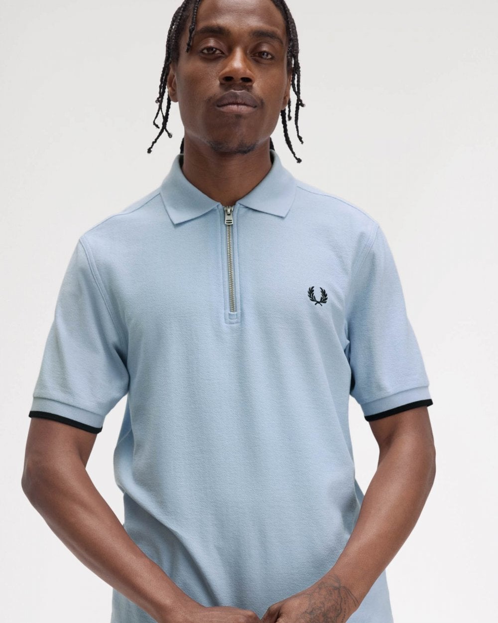 Fred Perry Mens Crepe Pique Zip Neck Polo Shirt - Light Smoke 146