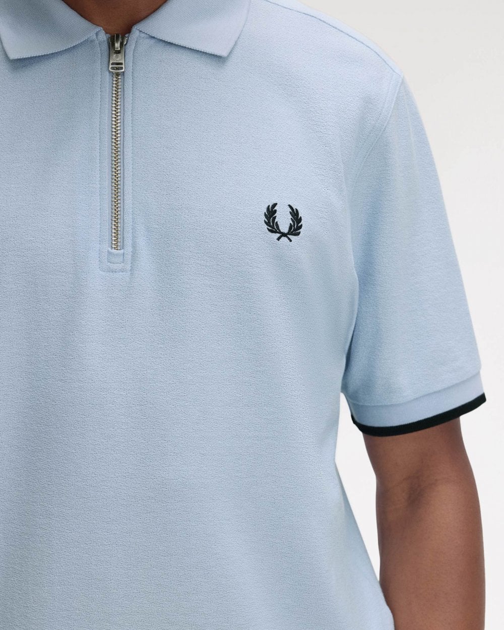 Fred Perry Mens Crepe Pique Zip Neck Polo Shirt - Light Smoke 146