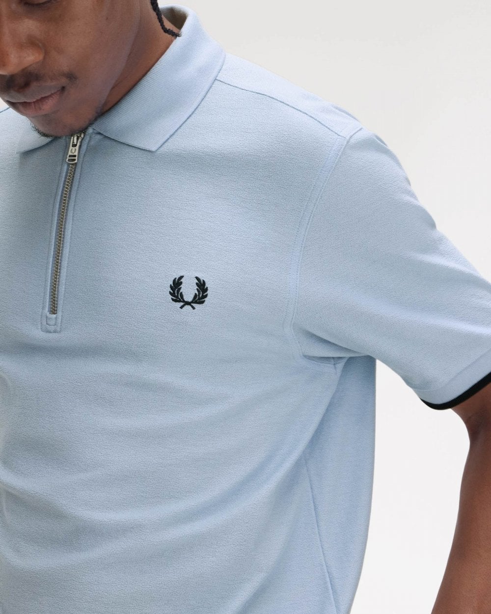 Fred Perry Mens Crepe Pique Zip Neck Polo Shirt - Light Smoke 146