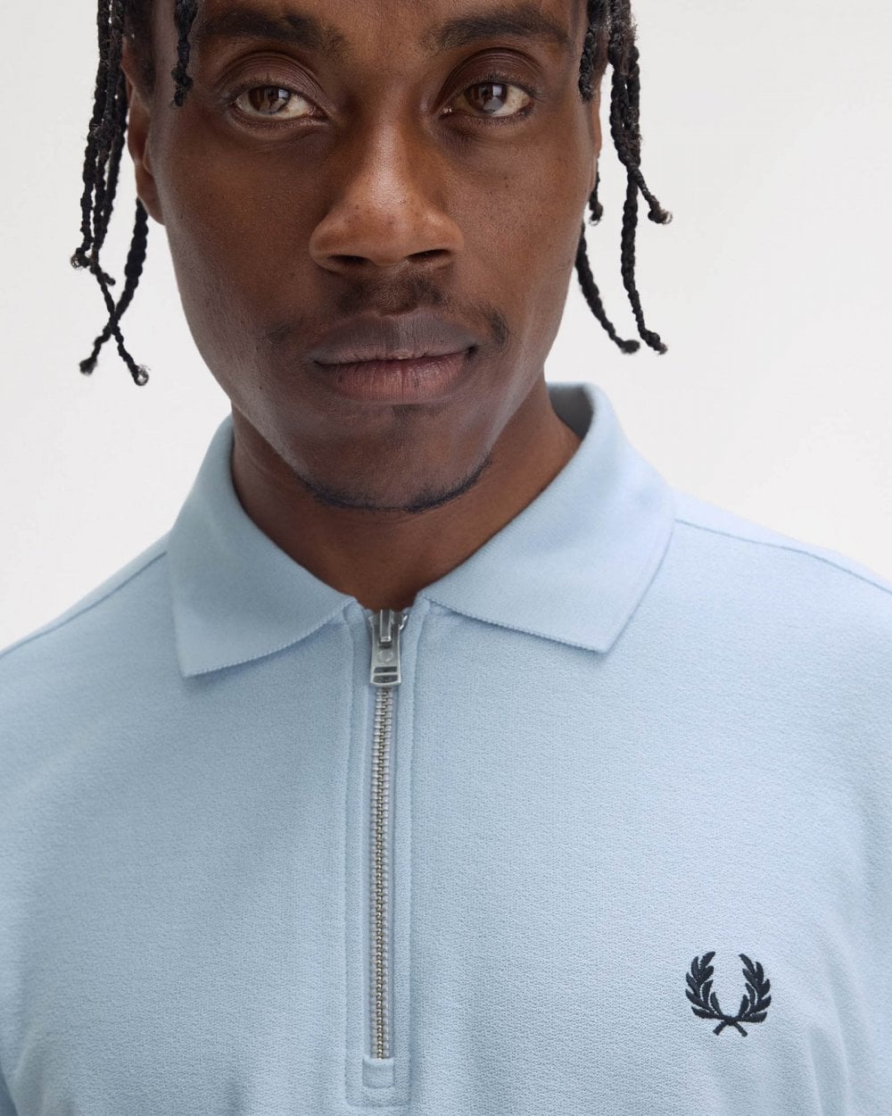 Fred Perry Mens Crepe Pique Zip Neck Polo Shirt - Light Smoke 146