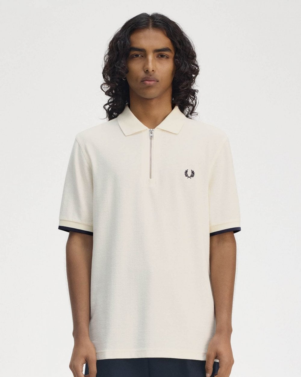 Fred Perry Mens Crepe Pique Zip Neck Polo Shirt - Ecru 560