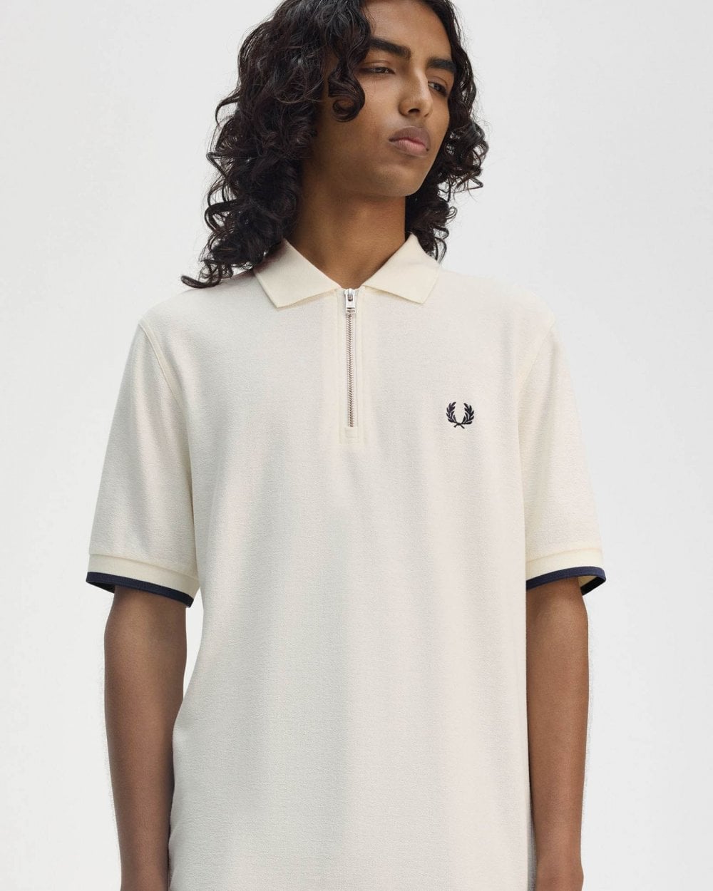 Fred Perry Mens Crepe Pique Zip Neck Polo Shirt - Ecru 560