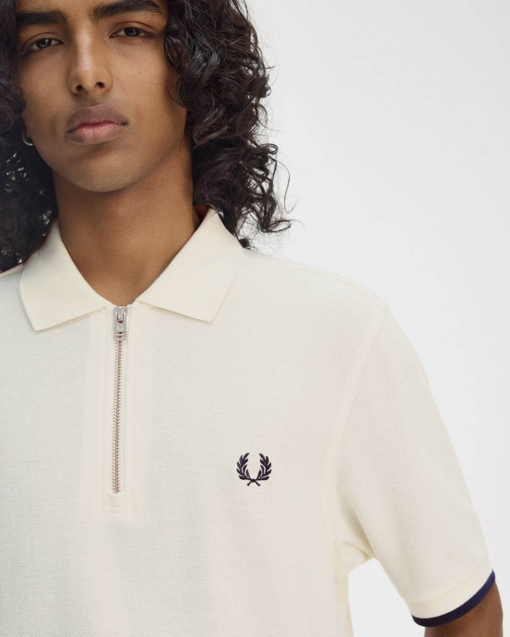 Fred Perry Mens Crepe Pique Zip Neck Polo Shirt - Ecru 560