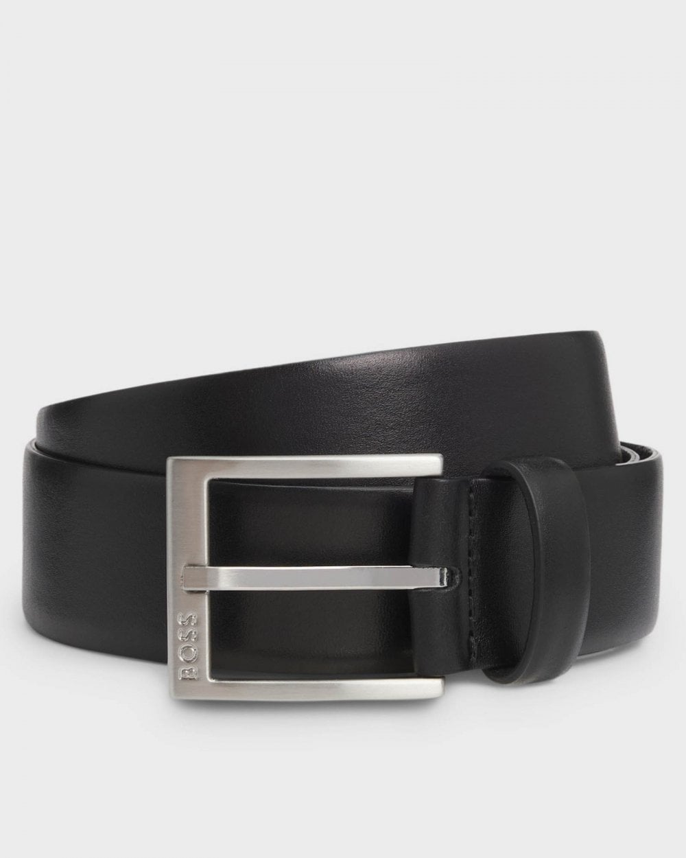 BOSS Orange Mens Italian-Leather Belt with Silver-Toned Buckle