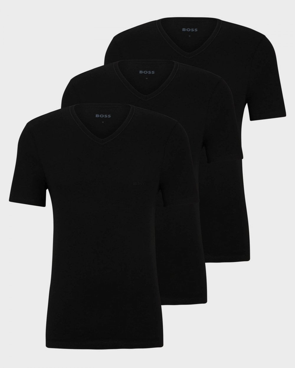 BOSS Orange 3-Pack Mens V-Neck Underwear T-Shirts in Cotton Jersey - Black 001
