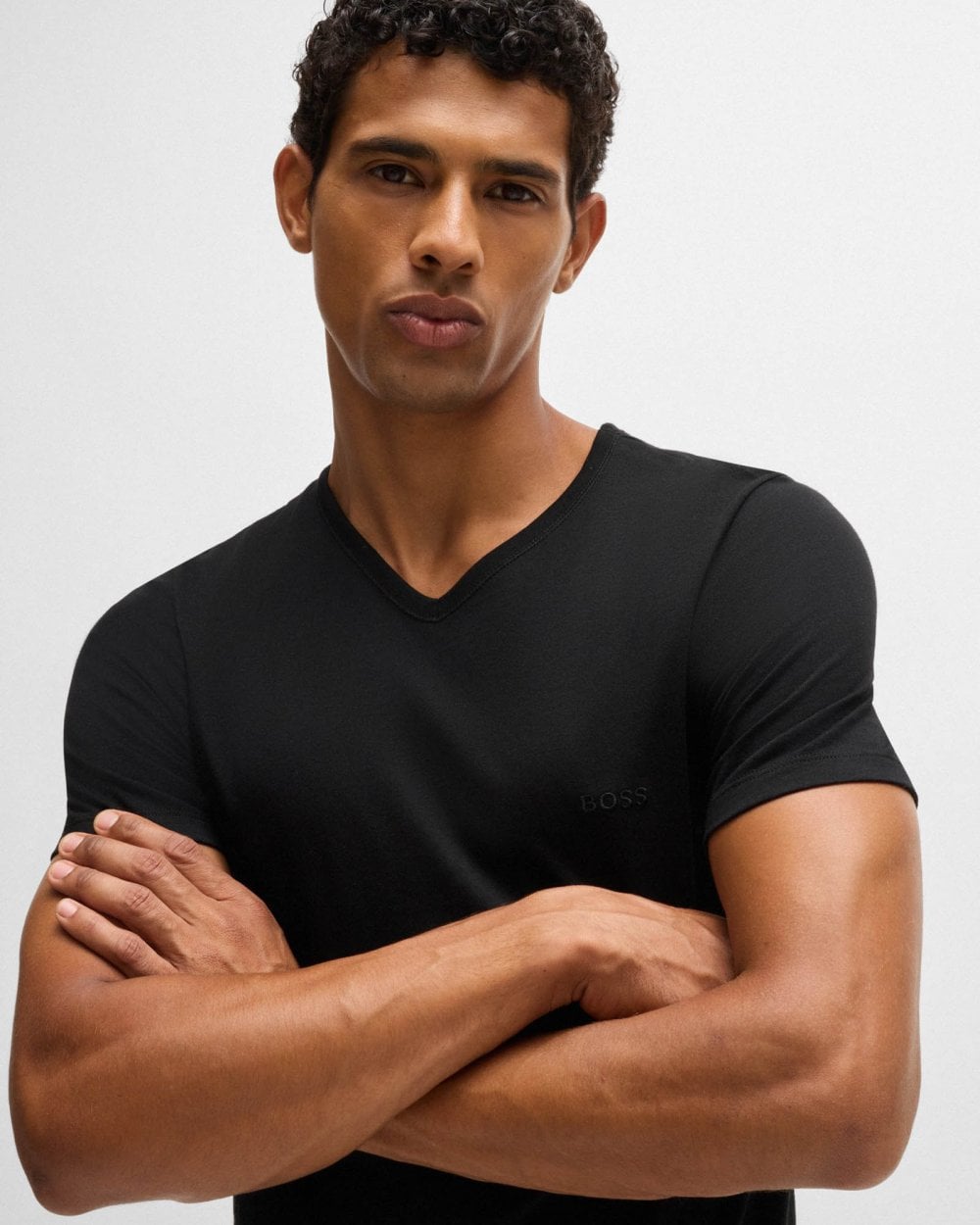 BOSS Orange 3-Pack Mens V-Neck Underwear T-Shirts in Cotton Jersey - Black 001