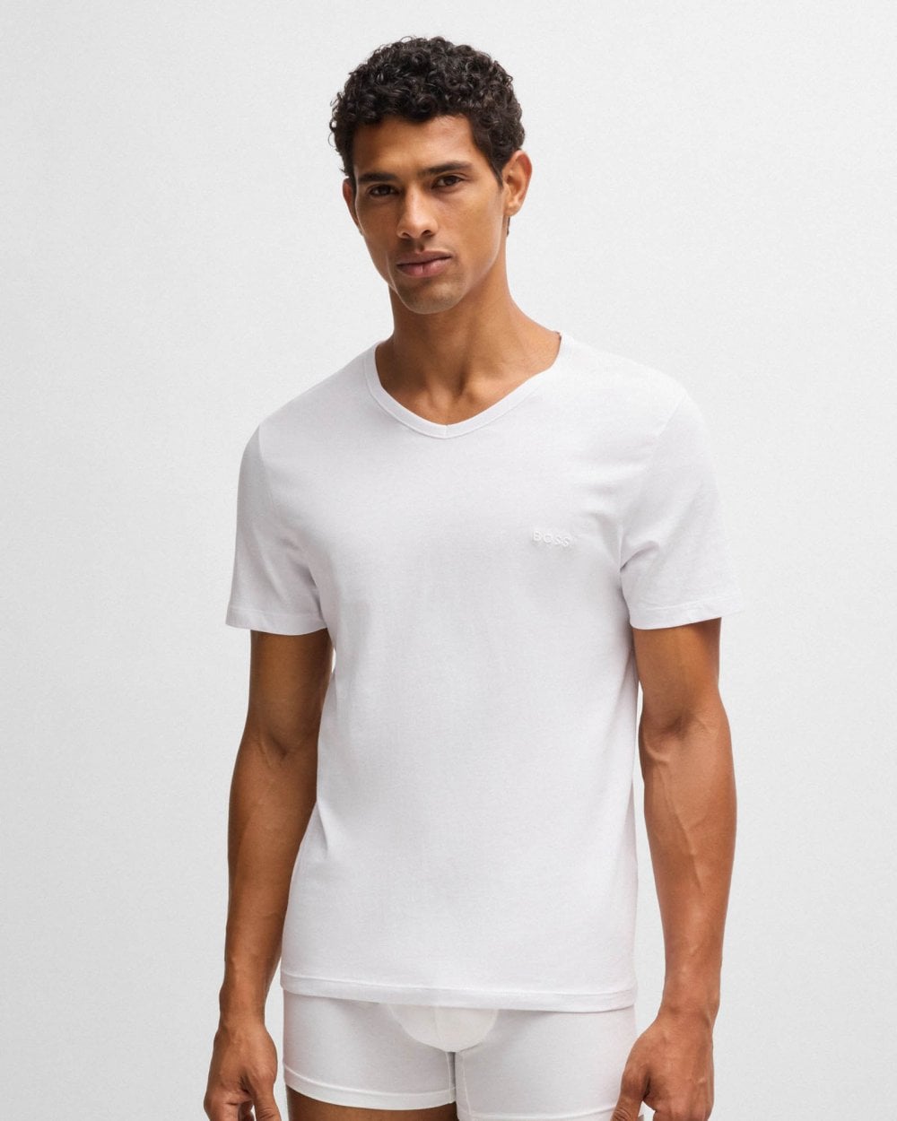 BOSS Orange 3-Pack Mens V-Neck Underwear T-Shirts in Cotton Jersey - White 100