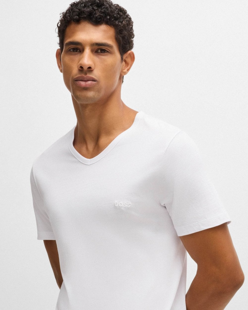 BOSS Orange 3-Pack Mens V-Neck Underwear T-Shirts in Cotton Jersey - White 100