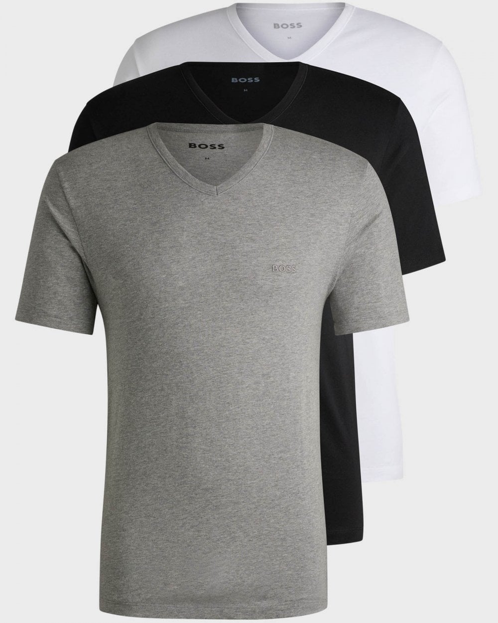 BOSS Orange 3-Pack Mens V-Neck Underwear T-Shirts in Cotton Jersey - White/Grey/Black 999