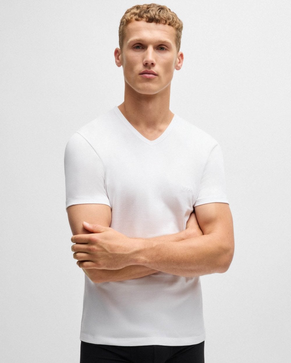 BOSS Orange 3-Pack Mens V-Neck Underwear T-Shirts in Cotton Jersey - White/Grey/Black 999