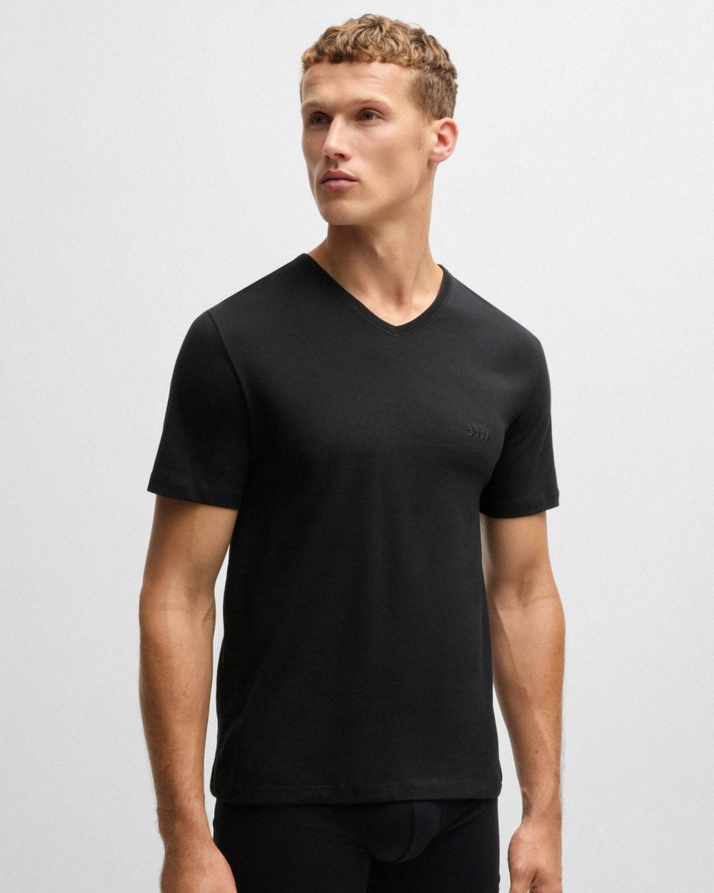 BOSS Orange 3-Pack Mens V-Neck Underwear T-Shirts in Cotton Jersey - White/Grey/Black 999