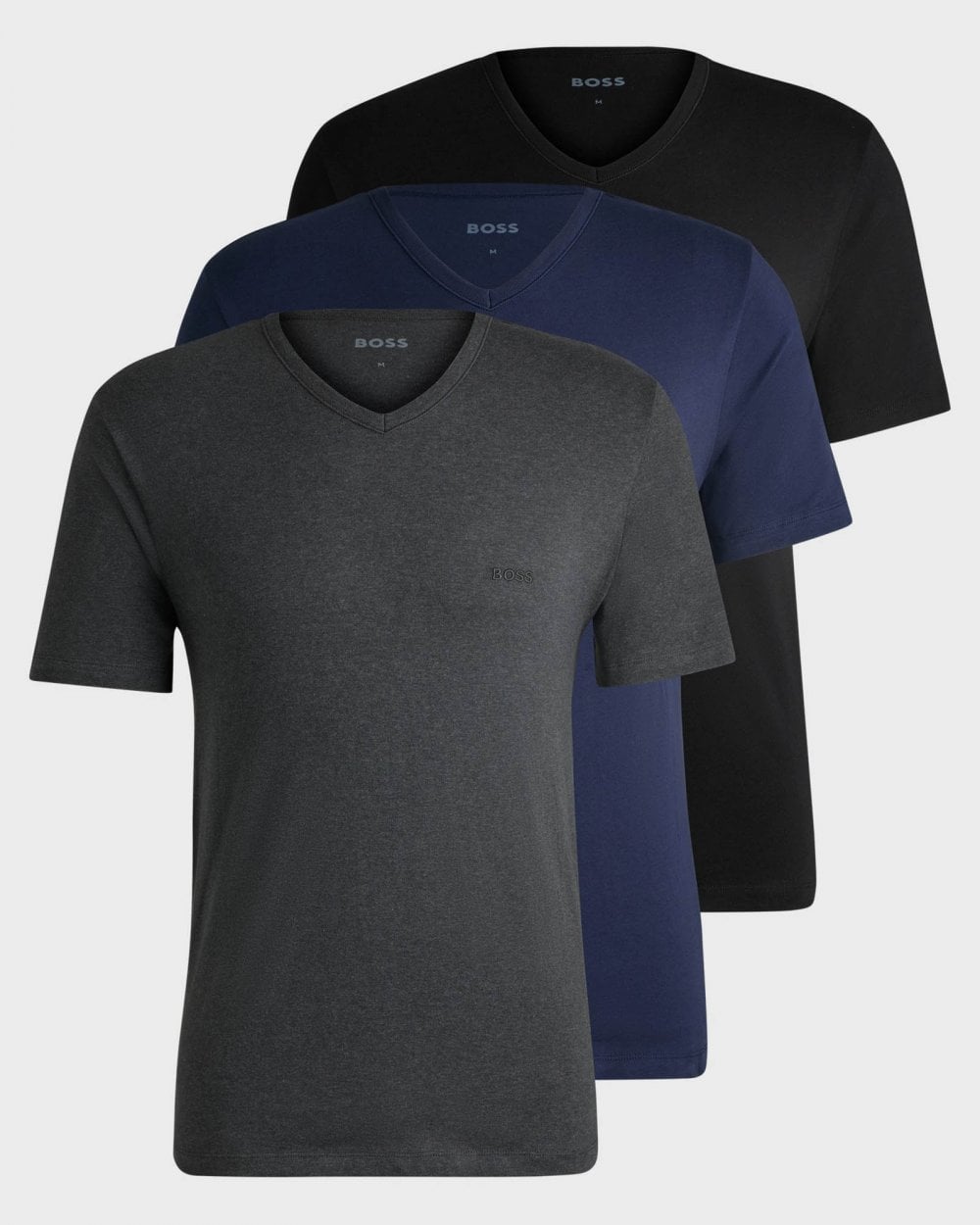 BOSS Orange 3-Pack Mens V-Neck Underwear T-Shirts in Cotton Jersey - Black/Grey/Blue  497