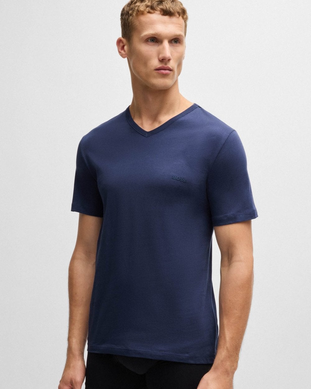 BOSS Orange 3-Pack Mens V-Neck Underwear T-Shirts in Cotton Jersey - Black/Grey/Blue  497