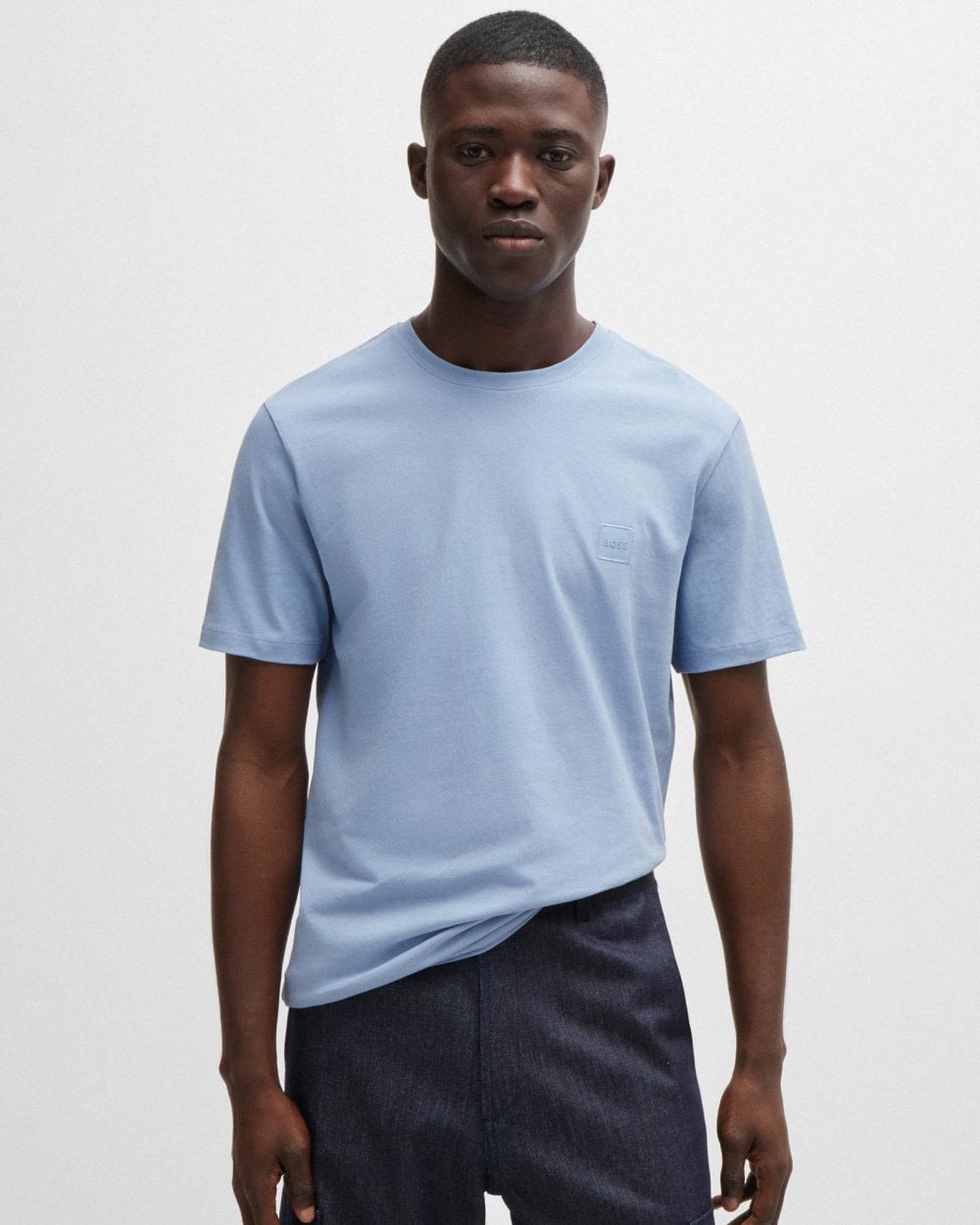 BOSS Orange Tales Mens Cotton-Jersey T-shirt With Logo Patch - Open Blue 470