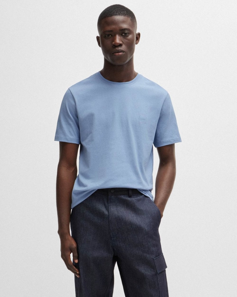 BOSS Orange Tales Mens Cotton-Jersey T-shirt With Logo Patch - Open Blue 470