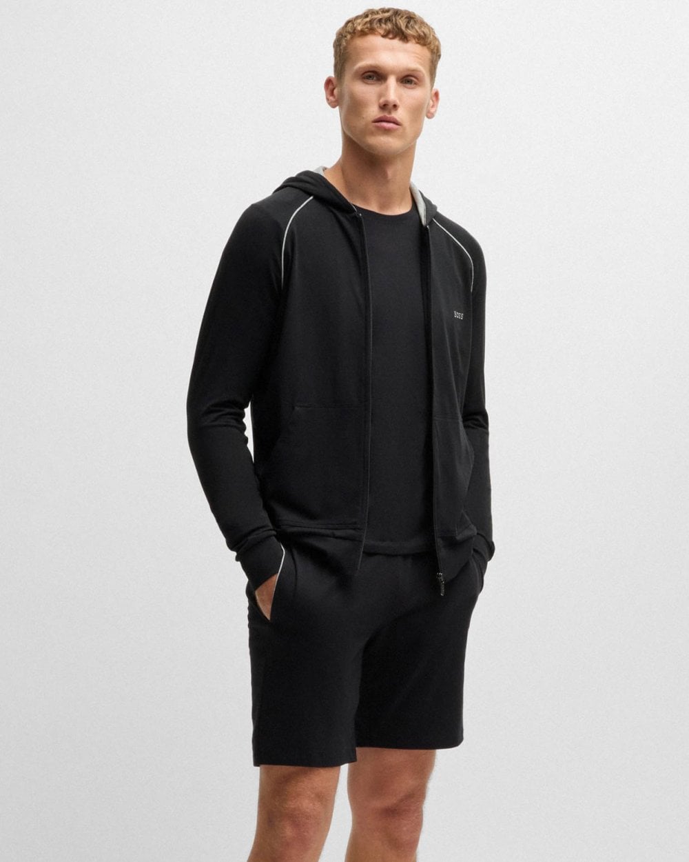 BOSS Orange Mix&Match Mens Stretch-Cotton Zip-Up Hoodie with Embroidered Logo - Black 001