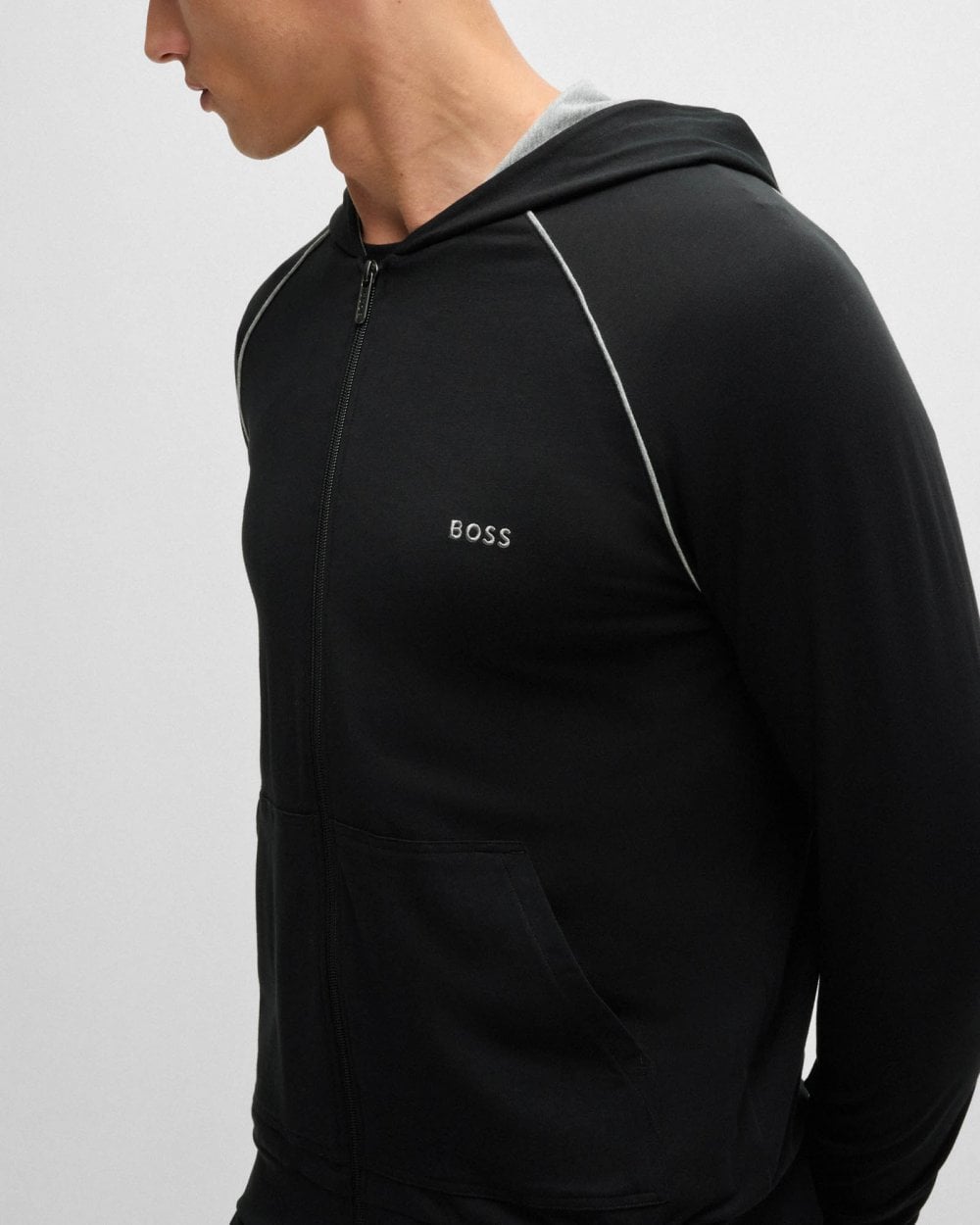 BOSS Orange Mix&Match Mens Stretch-Cotton Zip-Up Hoodie with Embroidered Logo - Black 001