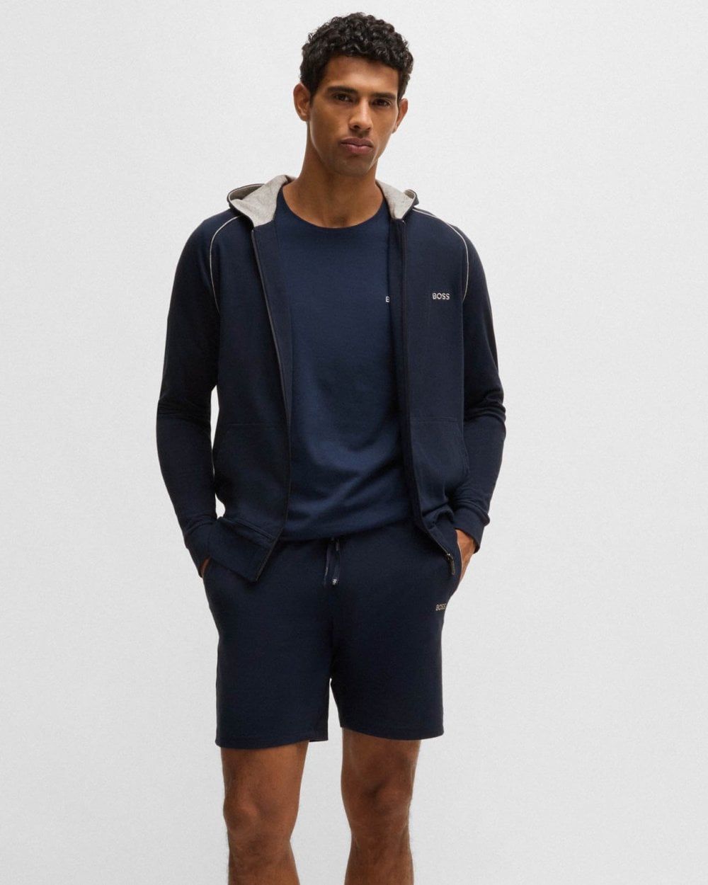 BOSS Orange Mix&Match Mens Stretch-Cotton Zip-Up Hoodie with Embroidered Logo - Dark Blue 403