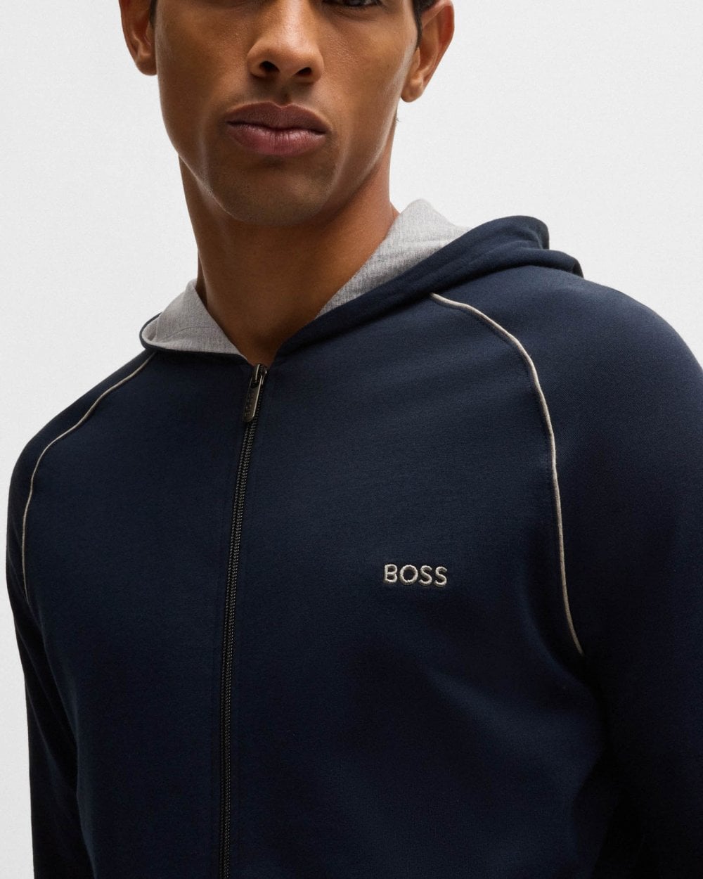 BOSS Orange Mix&Match Mens Stretch-Cotton Zip-Up Hoodie with Embroidered Logo - Dark Blue 403
