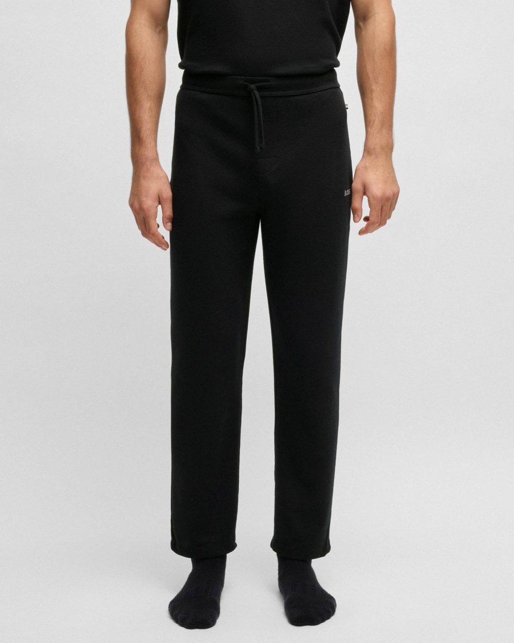 BOSS Orange Waffle Mens Cotton-Blend Pyjama Bottoms with Embroidered Logo - Black 001