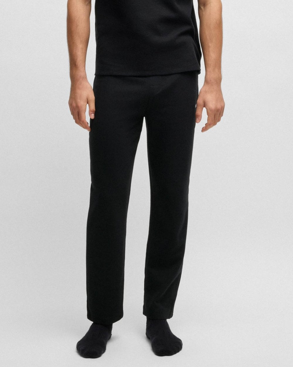 BOSS Orange Waffle Mens Cotton-Blend Pyjama Bottoms with Embroidered Logo - Black 001