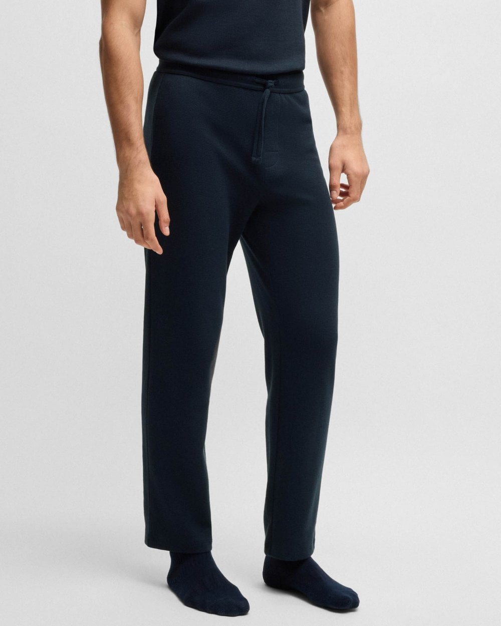 BOSS Orange Waffle Mens Cotton-Blend Pyjama Bottoms with Embroidered Logo - Dark Blue 403