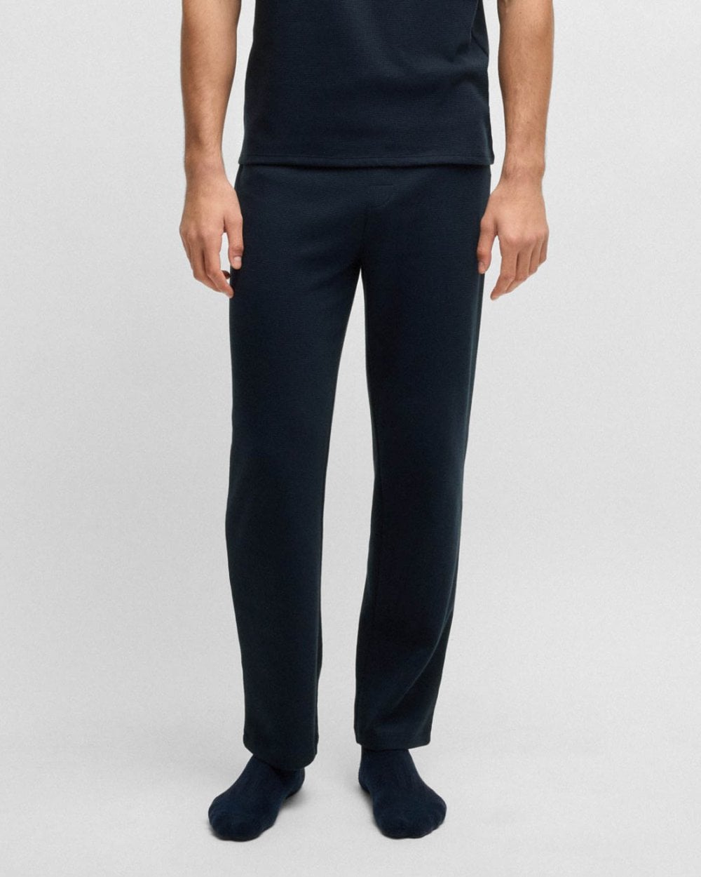 BOSS Orange Waffle Mens Cotton-Blend Pyjama Bottoms with Embroidered Logo - Dark Blue 403