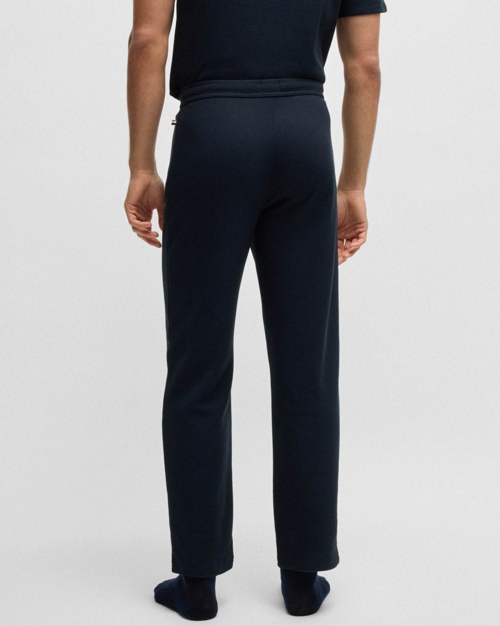 BOSS Orange Waffle Mens Cotton-Blend Pyjama Bottoms with Embroidered Logo - Dark Blue 403