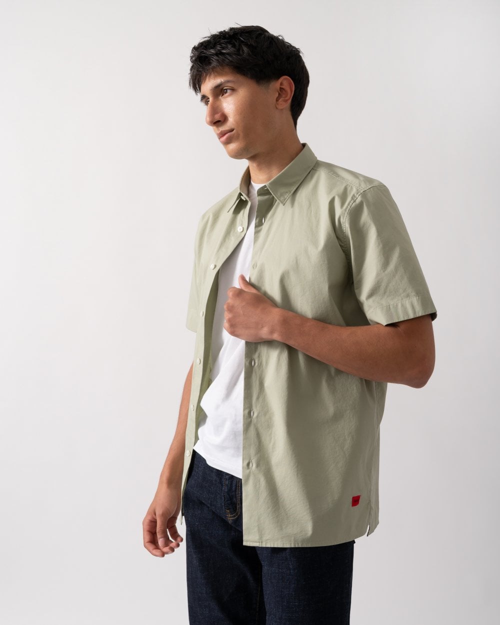 HUGO Ebor Relaxed Fit Mens Stretch Cotton Shirt - Open Green 391