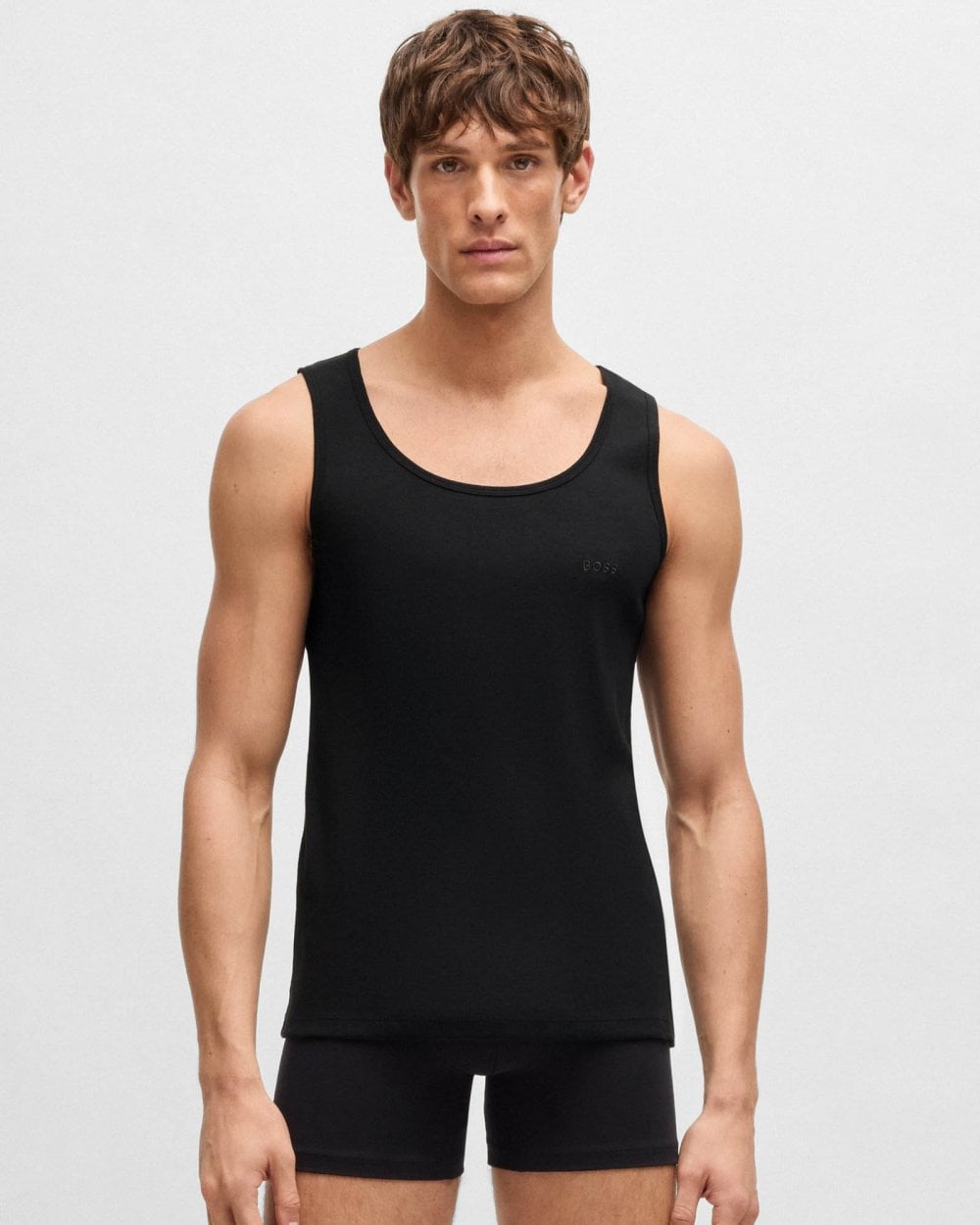 BOSS Orange Mens Cotton Tank Tops with Embroidered Logos NOS - Black 001