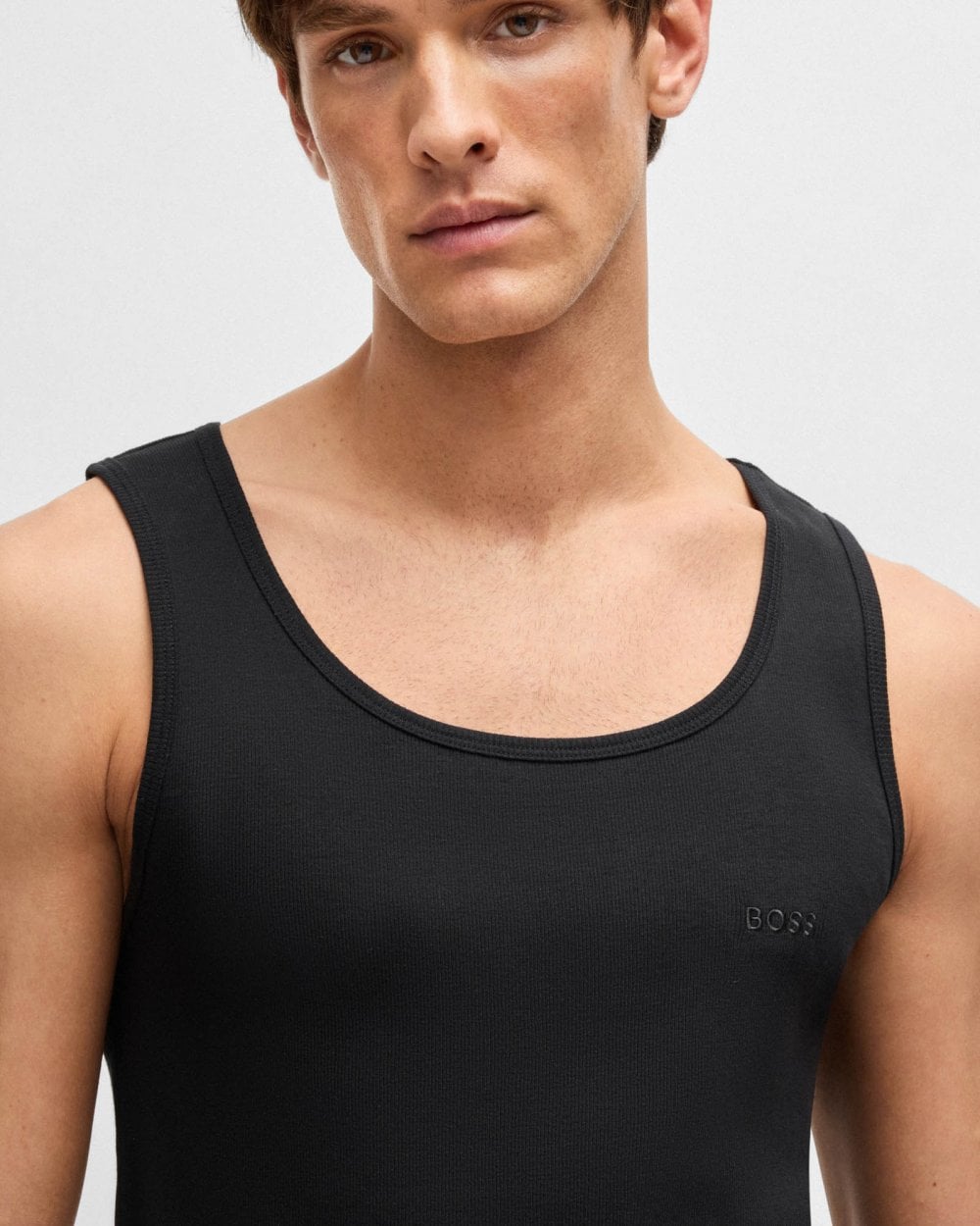 BOSS Orange Mens Cotton Tank Tops with Embroidered Logos NOS - Black 001