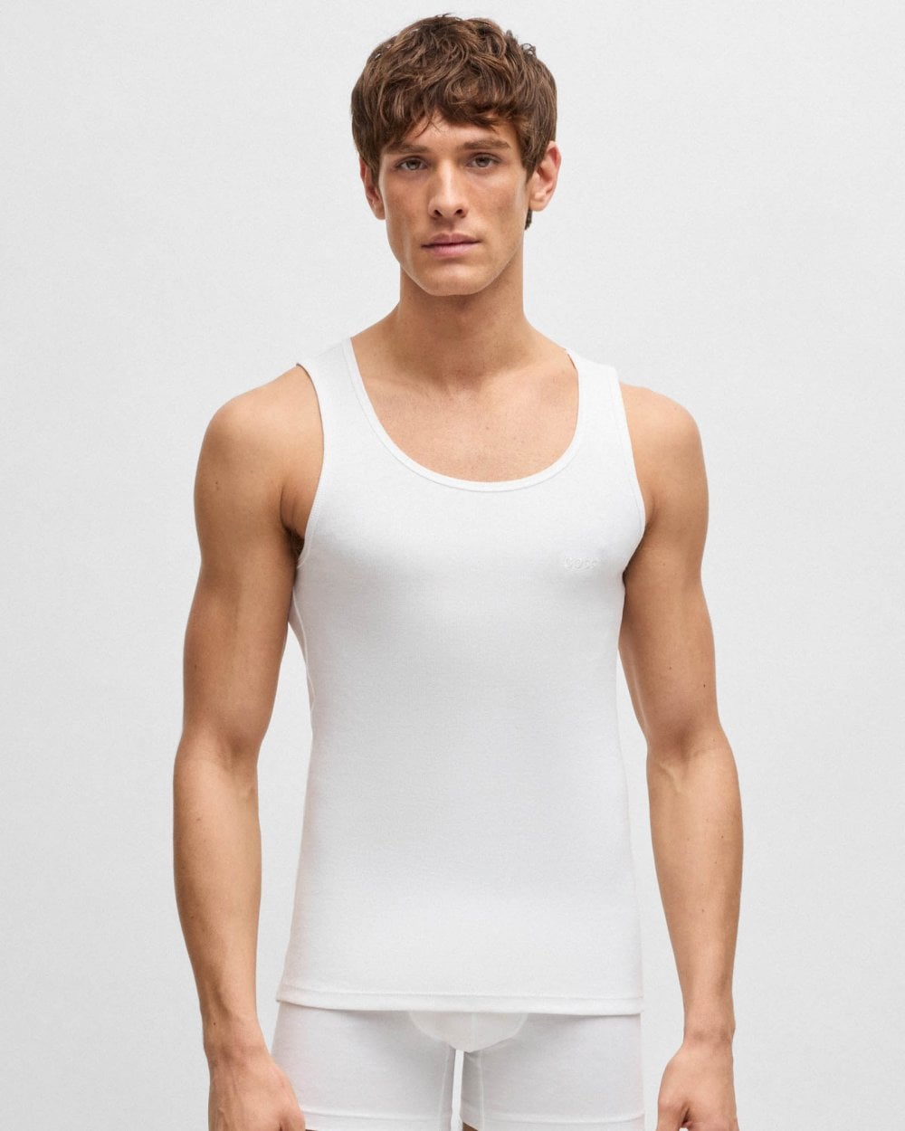 BOSS Orange Mens Cotton Tank Tops with Embroidered Logos NOS - White 100