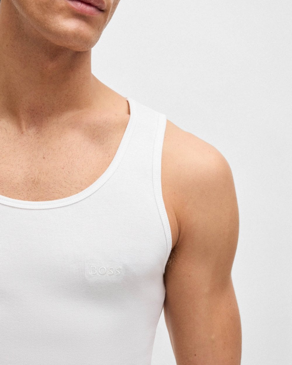 BOSS Orange Mens Cotton Tank Tops with Embroidered Logos NOS - White 100