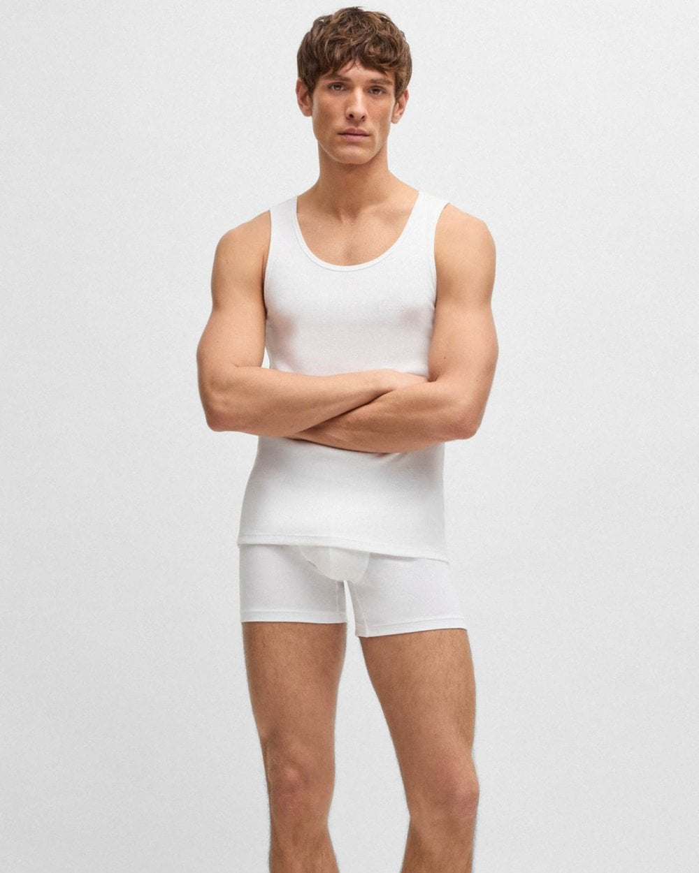 BOSS Orange Mens Cotton Tank Tops with Embroidered Logos NOS - White 100