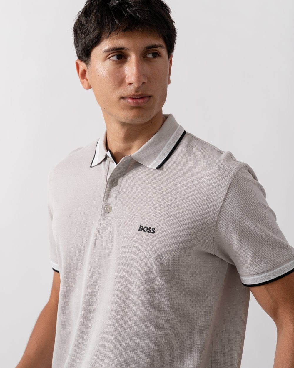 BOSS Green Paddy Contrast Mens Polo - Open Grey 070