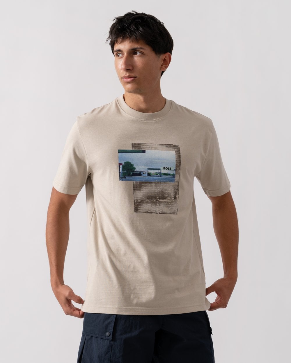 BOSS Orange Ontheway Mens Graphic Print T-Shirt - Light Beige 271