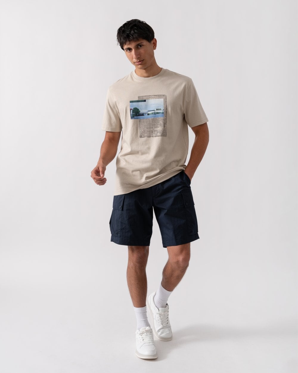 BOSS Orange Ontheway Mens Graphic Print T-Shirt - Light Beige 271