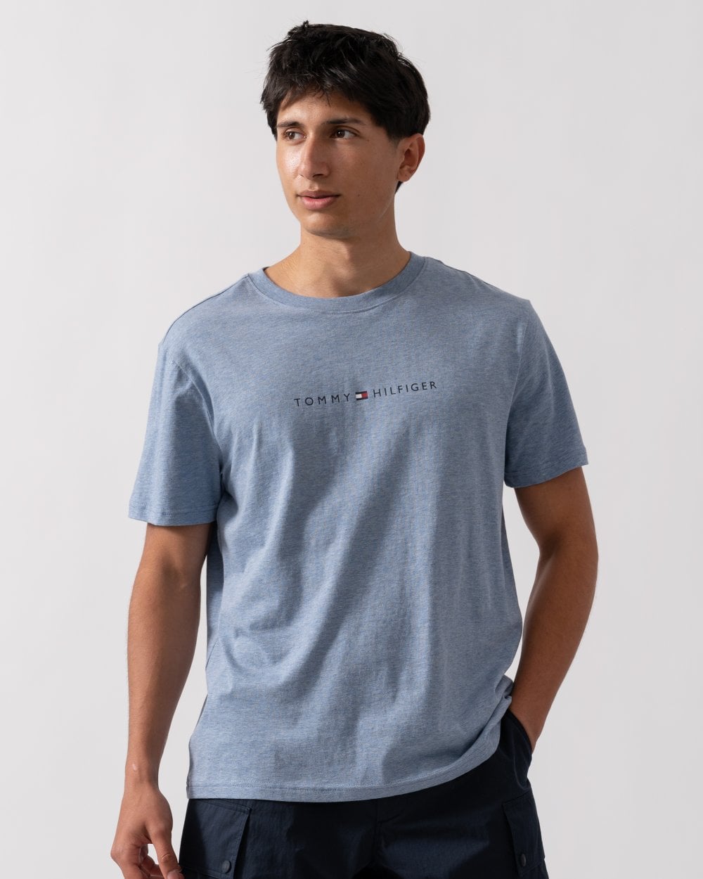 Tommy Hilfiger Short Sleeve Mens Logo T Shirt - Light Blue Heather