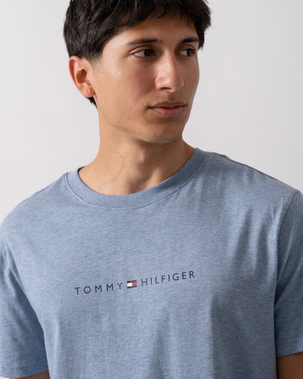 Tommy Hilfiger Short Sleeve Mens Logo T Shirt - Light Blue Heather