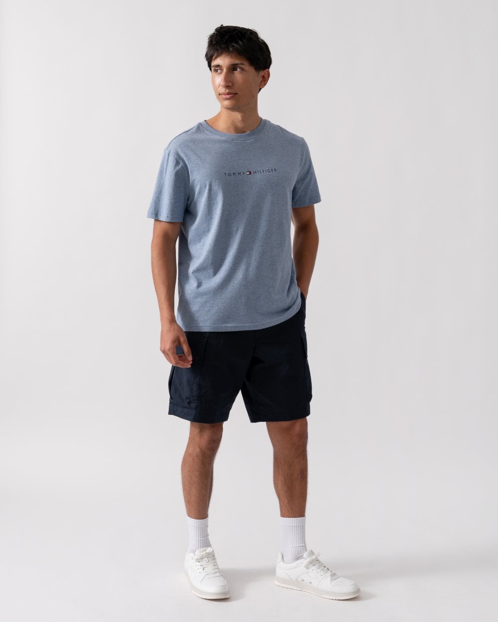 Tommy Hilfiger Short Sleeve Mens Logo T Shirt - Light Blue Heather