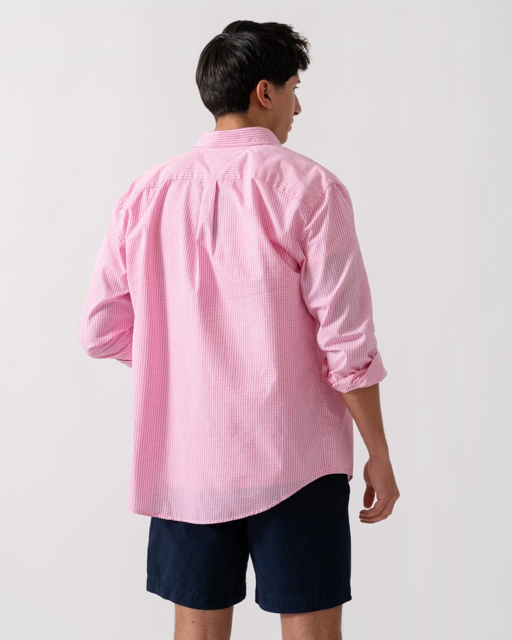 Tommy Hilfiger Flex Poplin Gingham Long Sleeve Mens Shirt - Classic Pink / Optic White