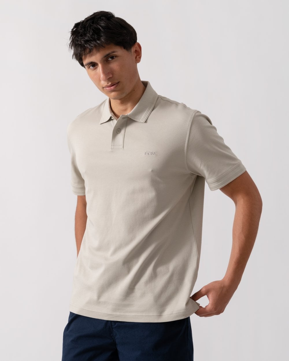 BOSS Orange Pe Interlock Mens Polo Shirt with Logo Print - Light Beige 271