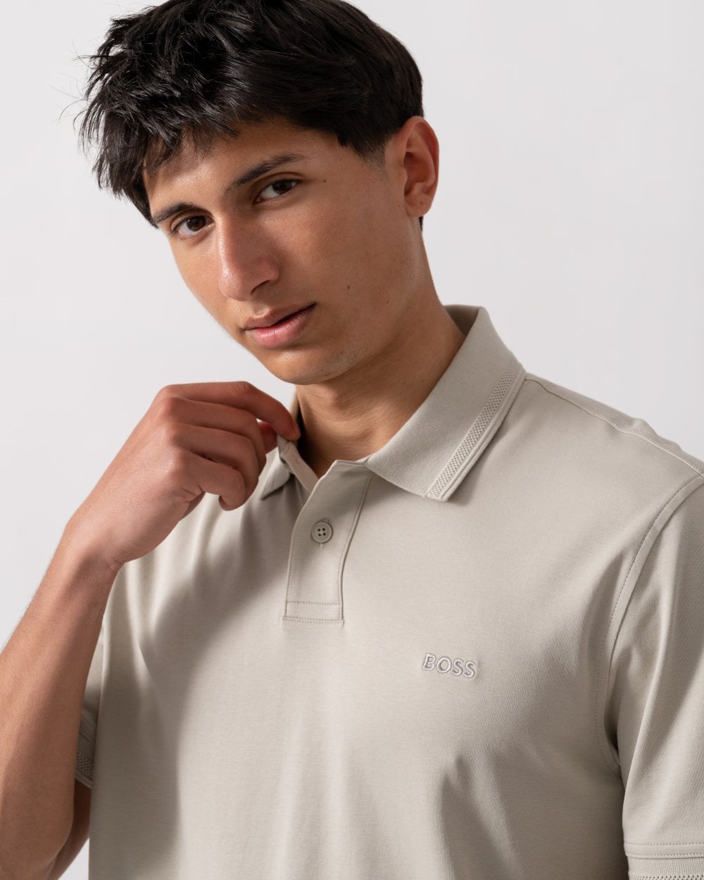 BOSS Orange Pe Interlock Mens Polo Shirt with Logo Print - Light Beige 271