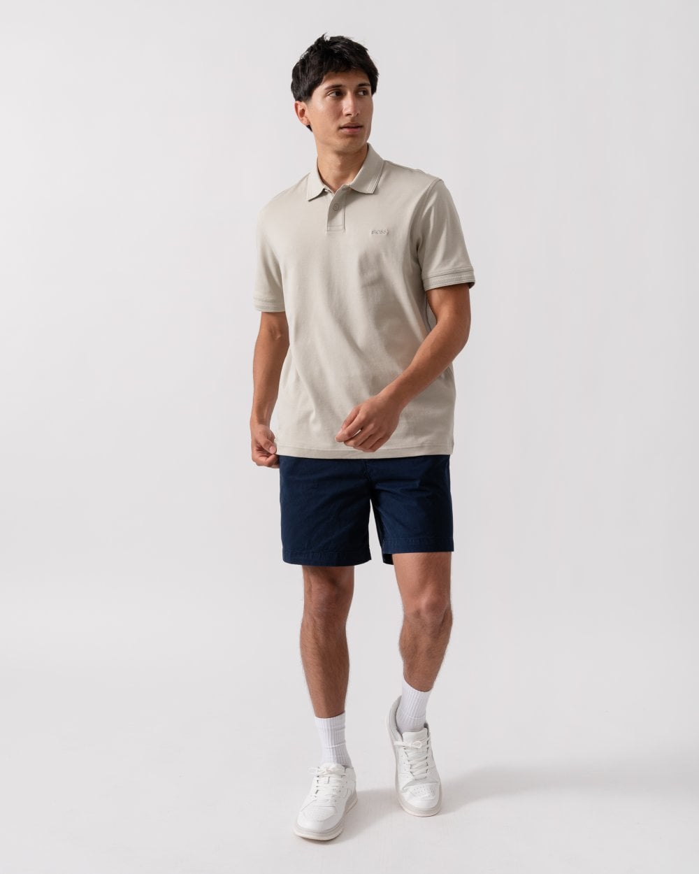 BOSS Orange Pe Interlock Mens Polo Shirt with Logo Print - Light Beige 271