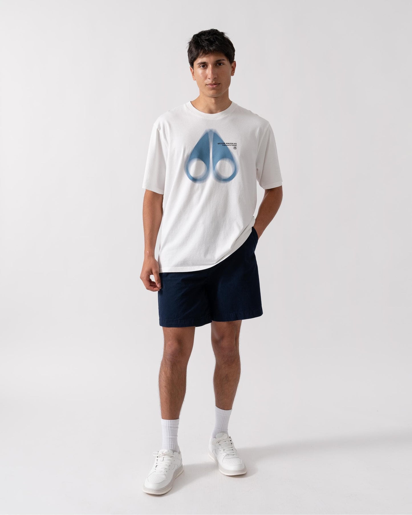 Moose Knuckles Maurice Mens Blur Logo T-Shirt - Milky Way 891