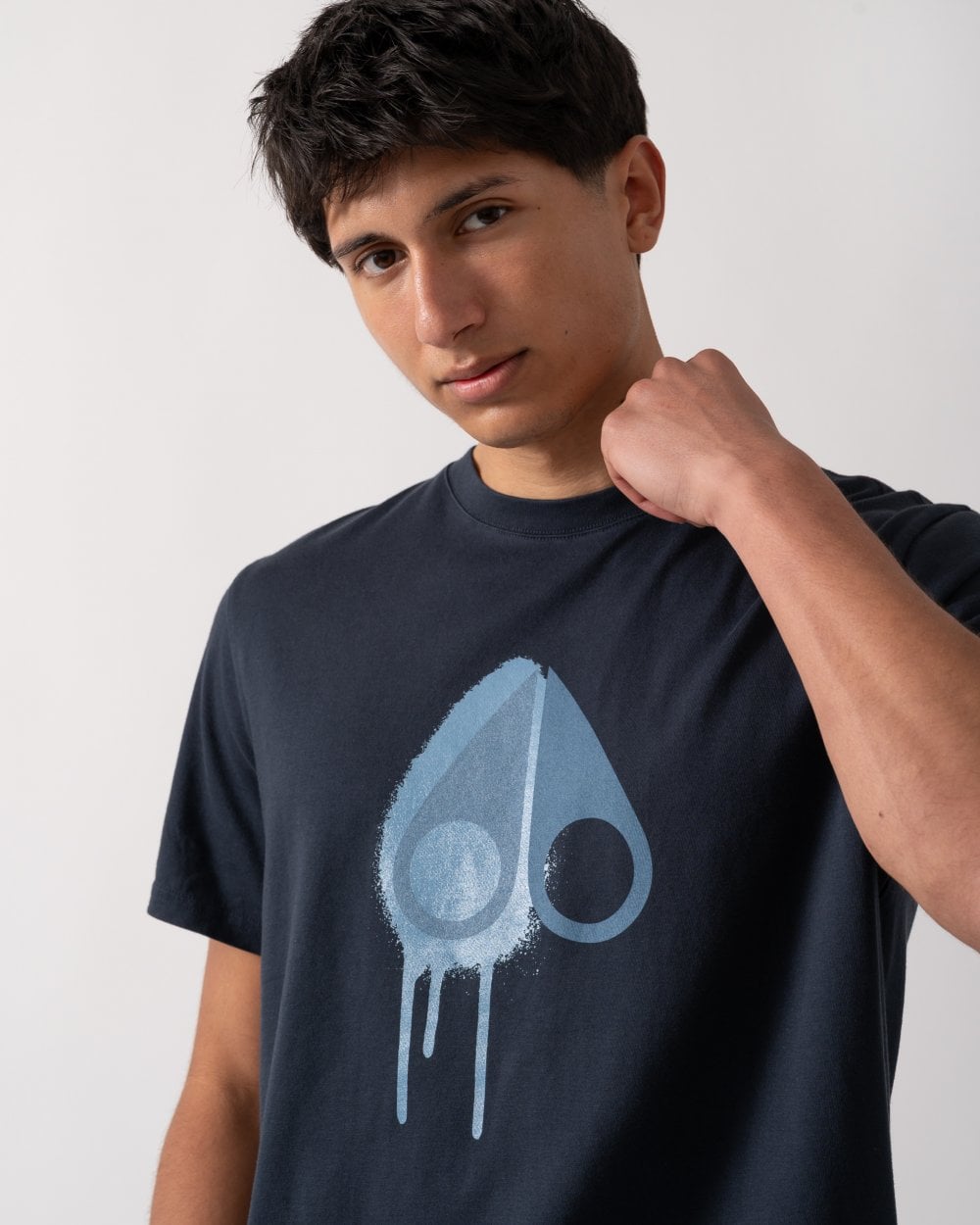 Moose Knuckles Augustine Mens Printed Logo T-Shirt - Navy/Sea 1670