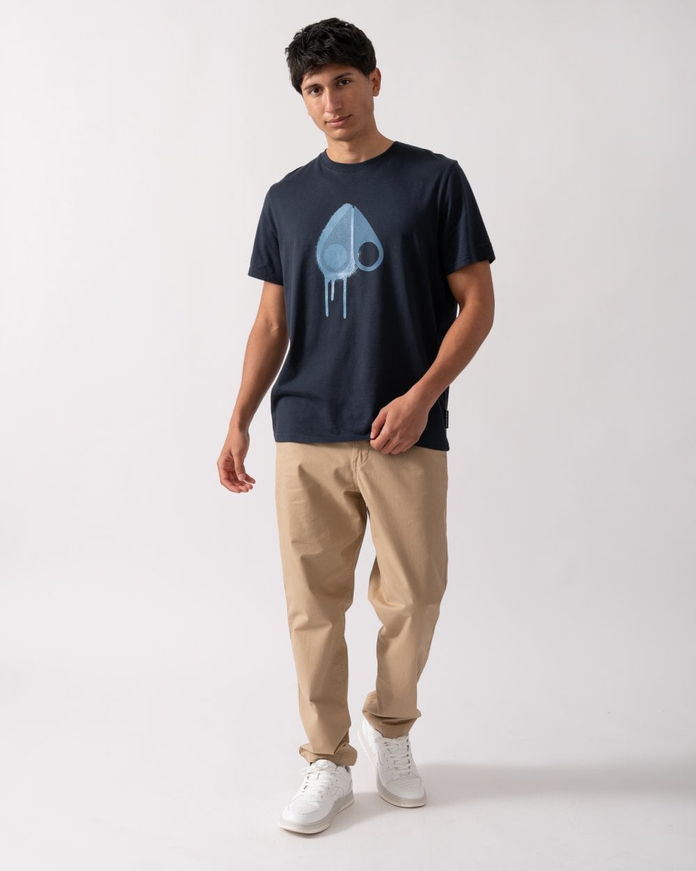 Moose Knuckles Augustine Mens Printed Logo T-Shirt - Navy/Sea 1670