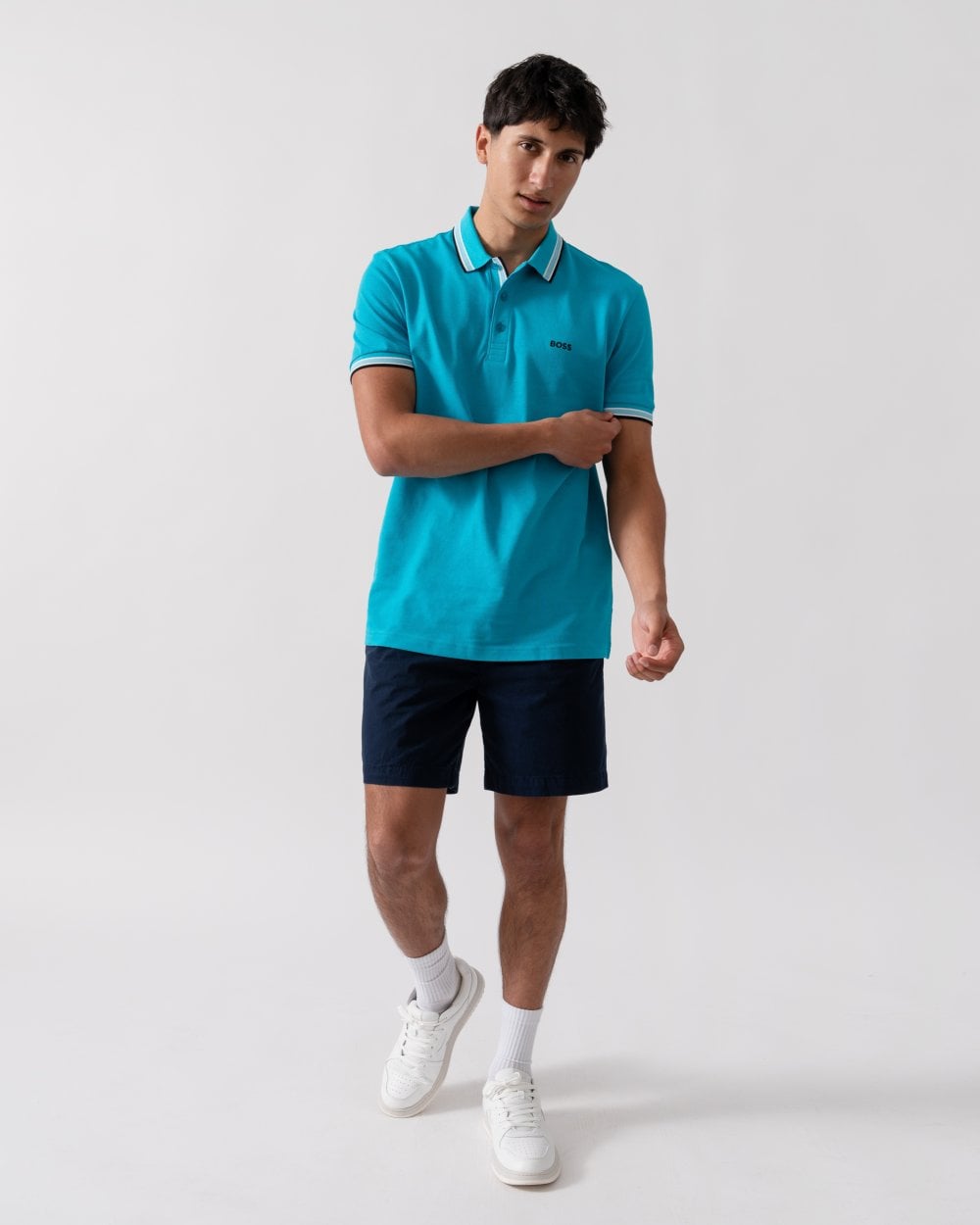 BOSS Green Paddy Mens Cotton-Piqué Polo Shirt with Contrast Logo - Light/Pastel Blue 452