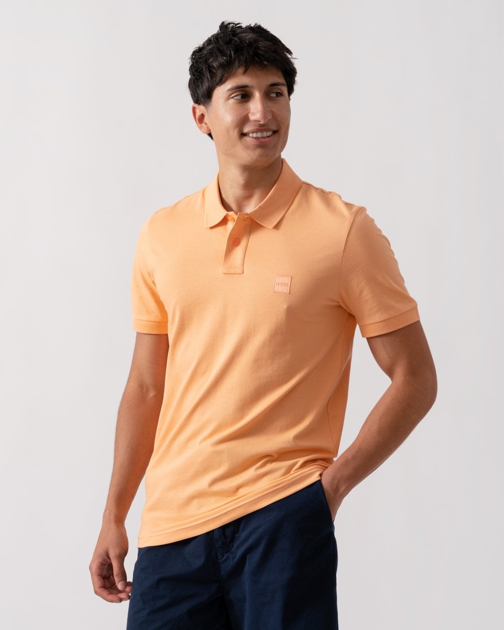 BOSS Orange Passenger Mens Stretch-Cotton Slim-Fit Polo Shirt with Logo Patch - Light/Pastel Orange 833