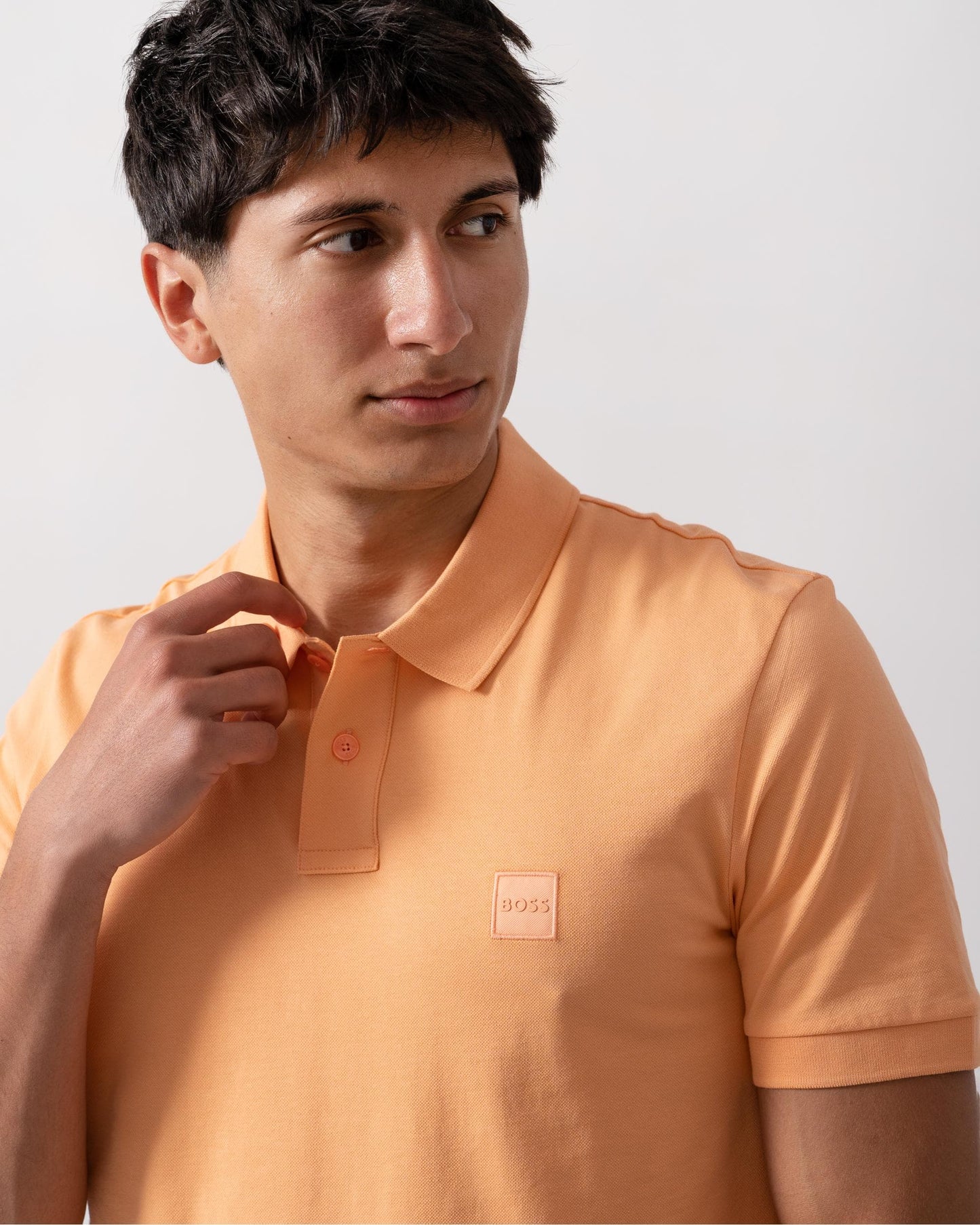 BOSS Orange Passenger Mens Stretch-Cotton Slim-Fit Polo Shirt with Logo Patch - Light/Pastel Orange 833